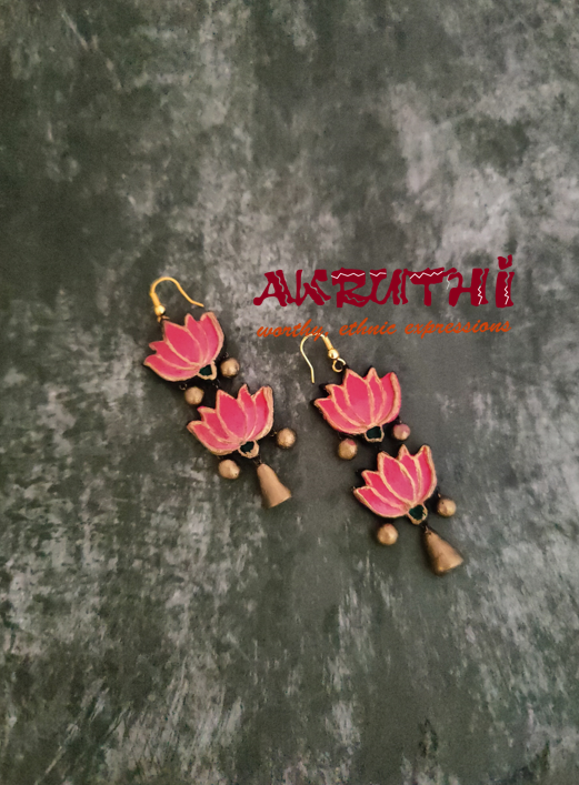 Pink Lotus Long Earings